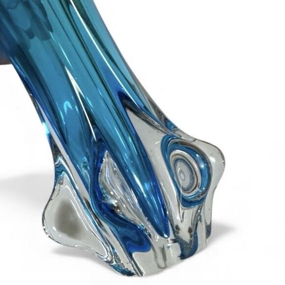 Vintage Murano Style Art Glass Vase Peacock Blue Sommerso Flared Rim Italy Label - Picture 3 of 10